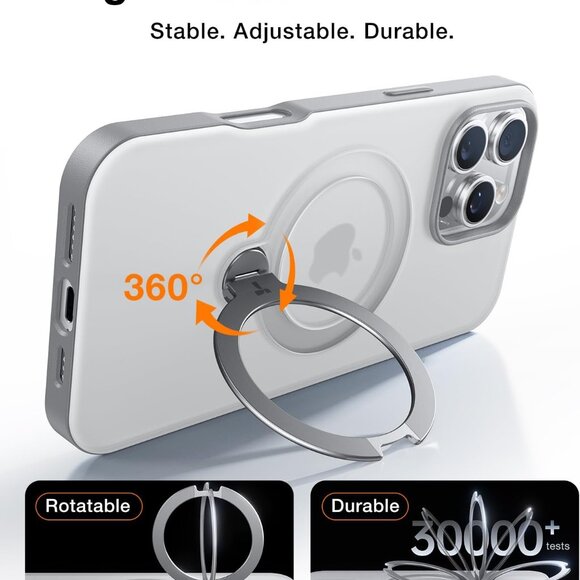 iPhone 16 Pro Max Case 360 Spin Magnetic Stand MagSafe Shockproof-Grey - Picture 9 of 10